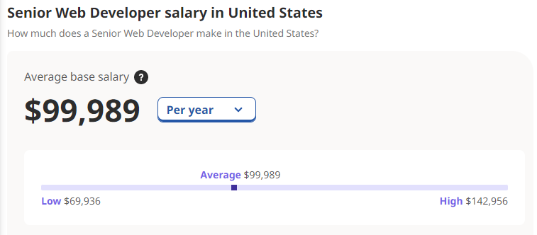 Senior Web Developer Salary in the US